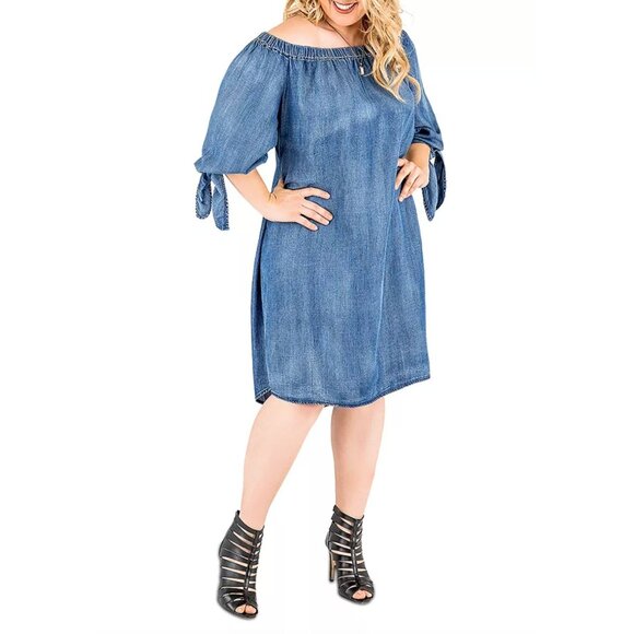 Standards & Practices Julie Off-The-Shoulder Chambray Dress Size 1X Plus NEW Nwt - Picture 11 of 13